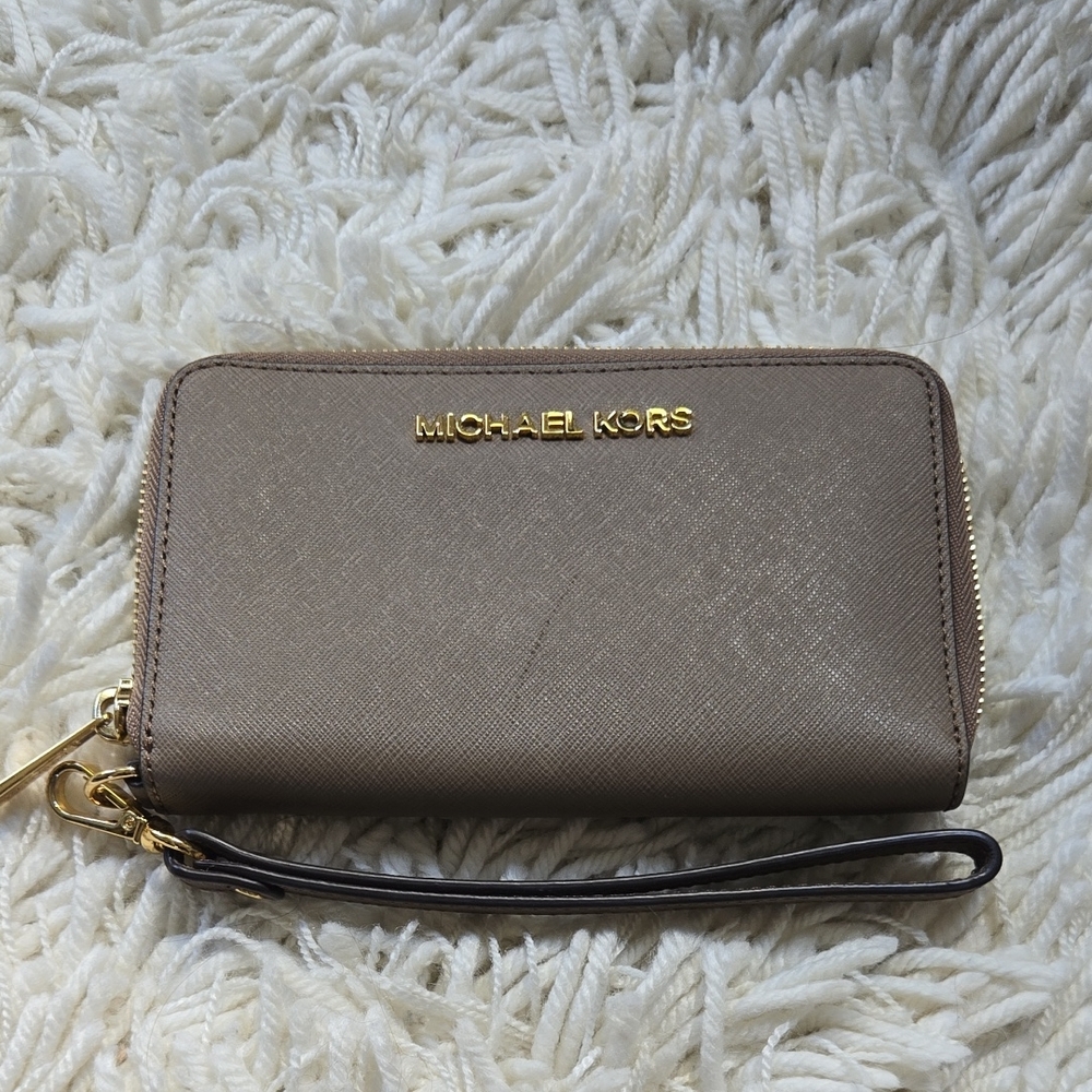 Michael Kors Taupe Wristlet Wallet